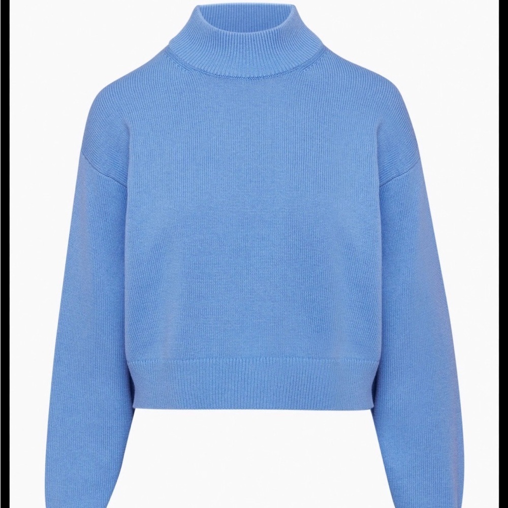 Aritzia Harper Cropped wool cotton Mock Neck Sweater in Periwinkle XS